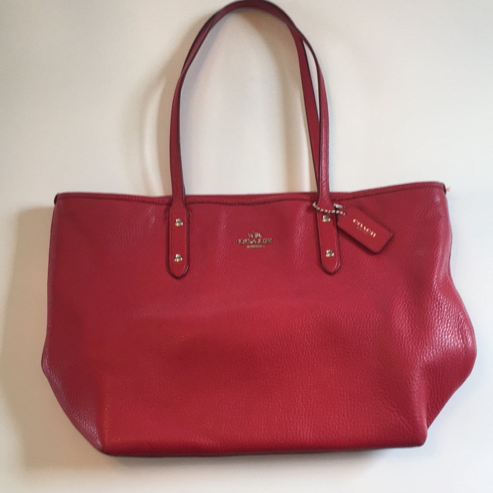 Coach red leather tote